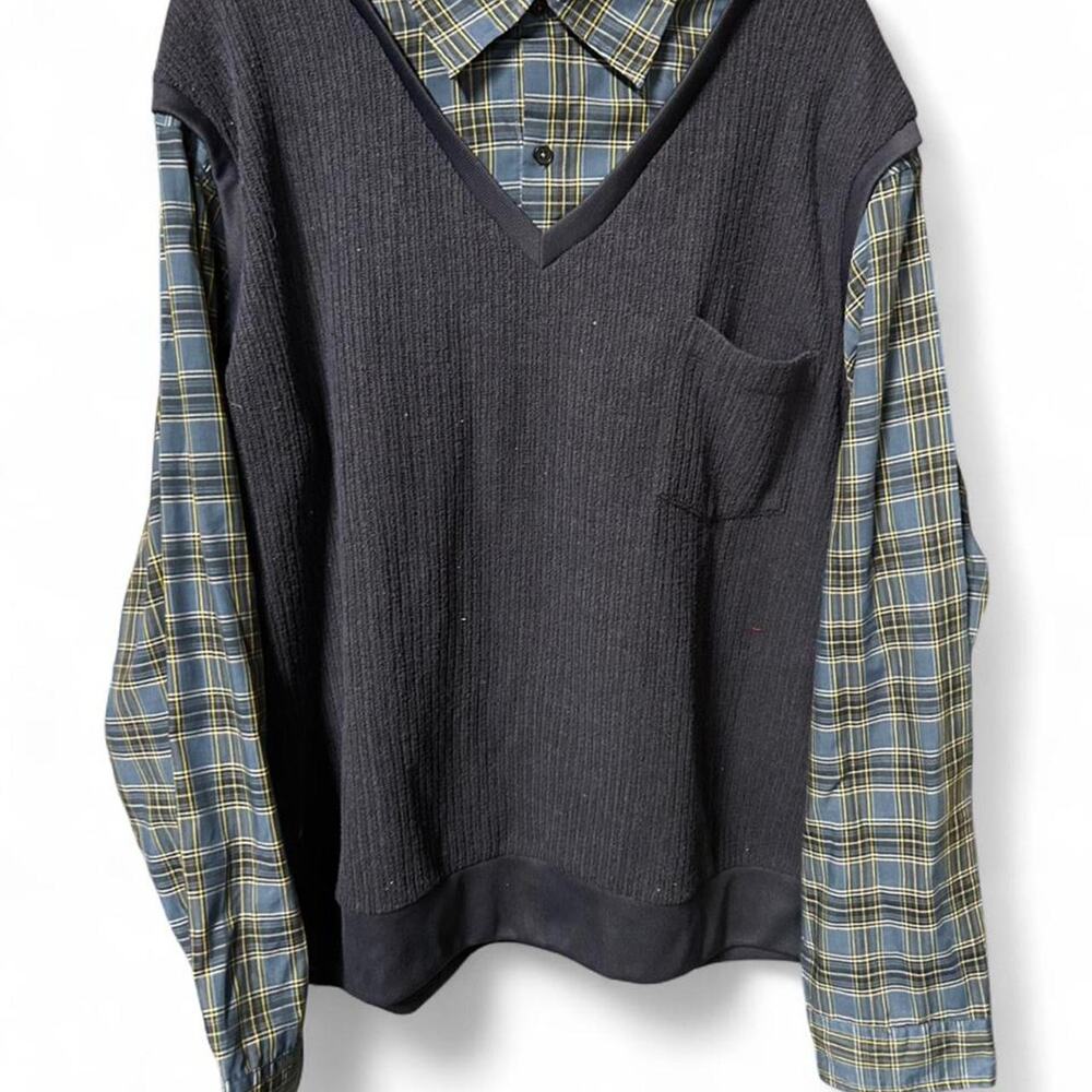 3XL vintage 90s faux sweater vest button up shirt pullover Lightweight plaid